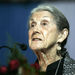 In this photo taken Nov. 10, 2008, South African writer and Nobel laureate Nadine Gordimer, delivers a speech in Calcutta, India. Gordimer is leading South African writers in speaking out against proposed laws she fears will muzzle freedom of speech in her homeland. (AP Photo/Bikas Das-File)